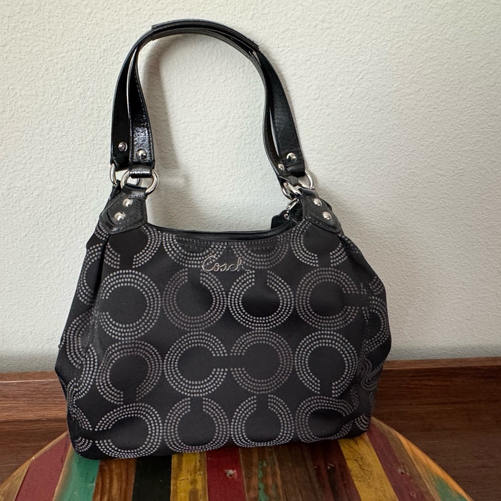 Coach Black Signature Dot-Circle Shoulder Hobo